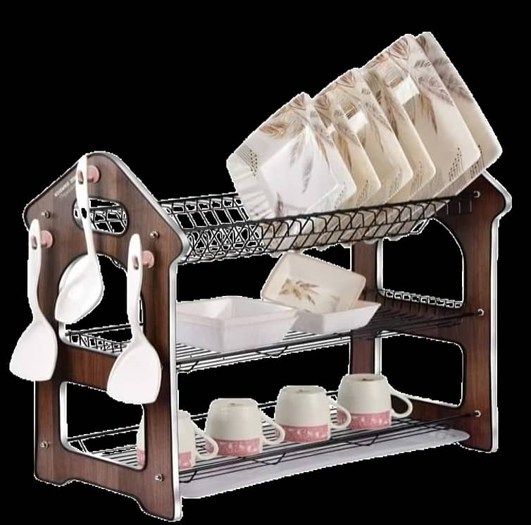 3 layer dishrack with wooden side 0