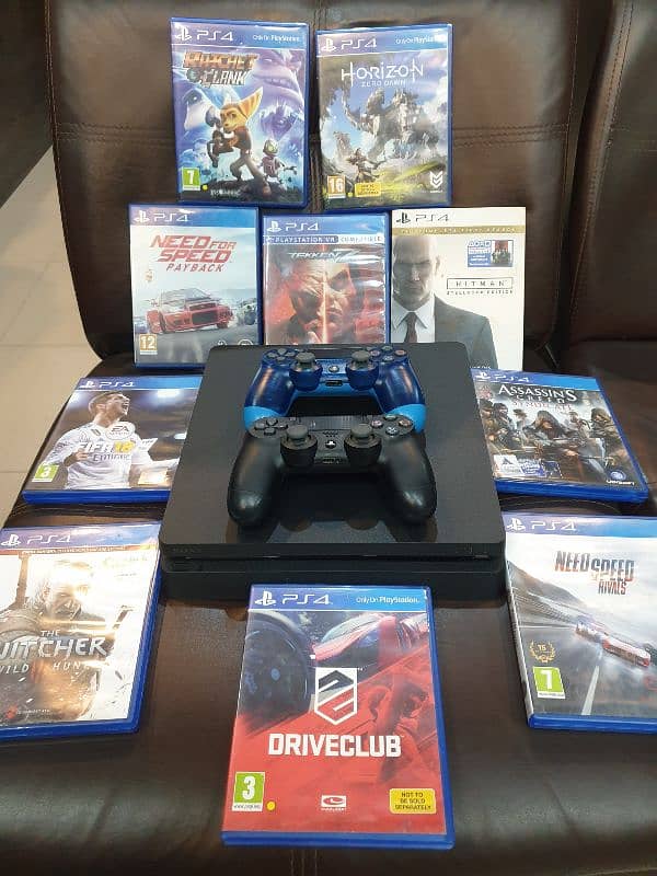 Ps4 slim 500GB 2 wireless controllers 10 Games, hdmi, New complete box 3