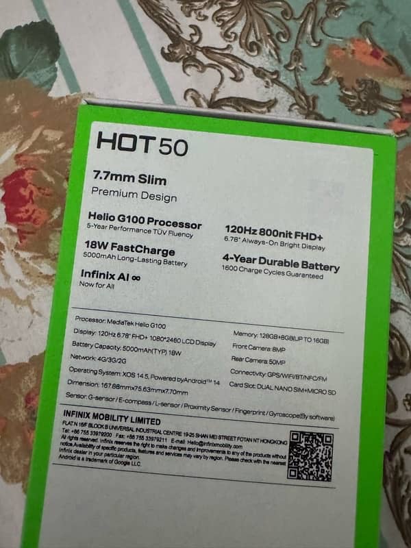 infinix hot 50 only 20days use new condition 16-128gp 7