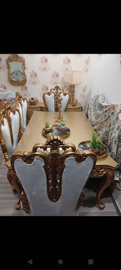 pure Kali talii ke dining table 6 chair wali