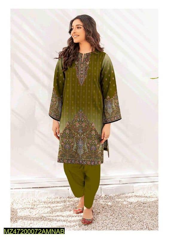 2 pcs women's unstitched linen printed suit 1