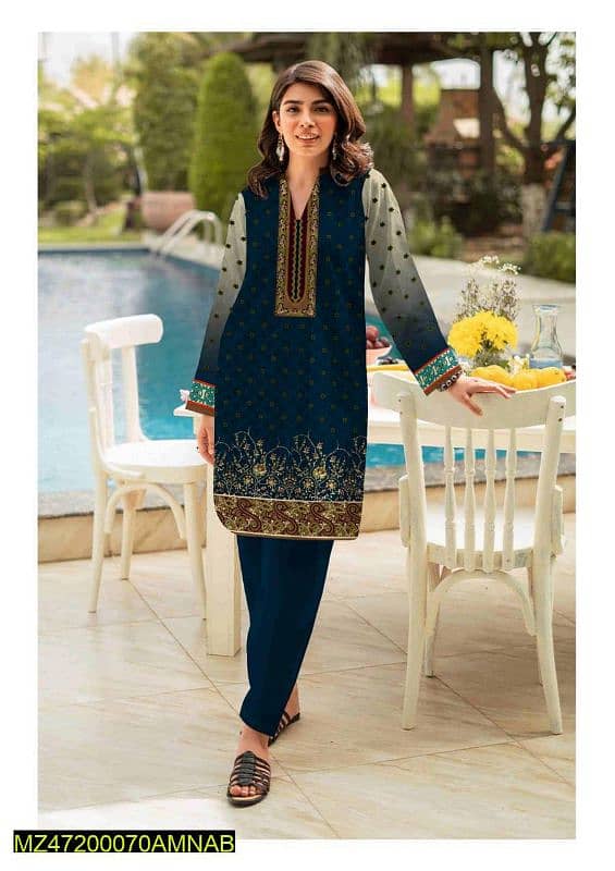 2 pcs women's unstitched linen printed suit 3