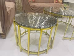 Elegant Marble Nesting Tables with Golden Frame