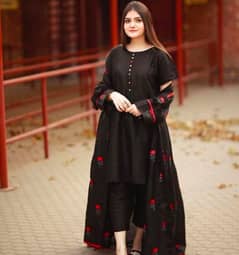 3 Pcs Women Cotton Silk embroidered gown suit