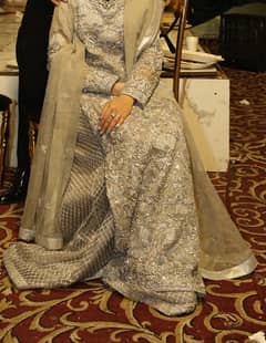 designer silver Nikah maxy dress or  silver Party wear maxy