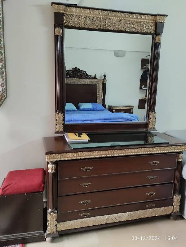 king size wooden bed with side tables and dressing table 5