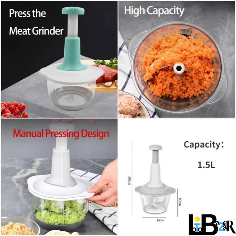 Manual Hand Food Chopper 1500ML - Easy Chopping for Vegetables, Fruits 6