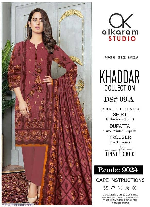 3 PC's Women Unstchiced khaddar digital print suit 1