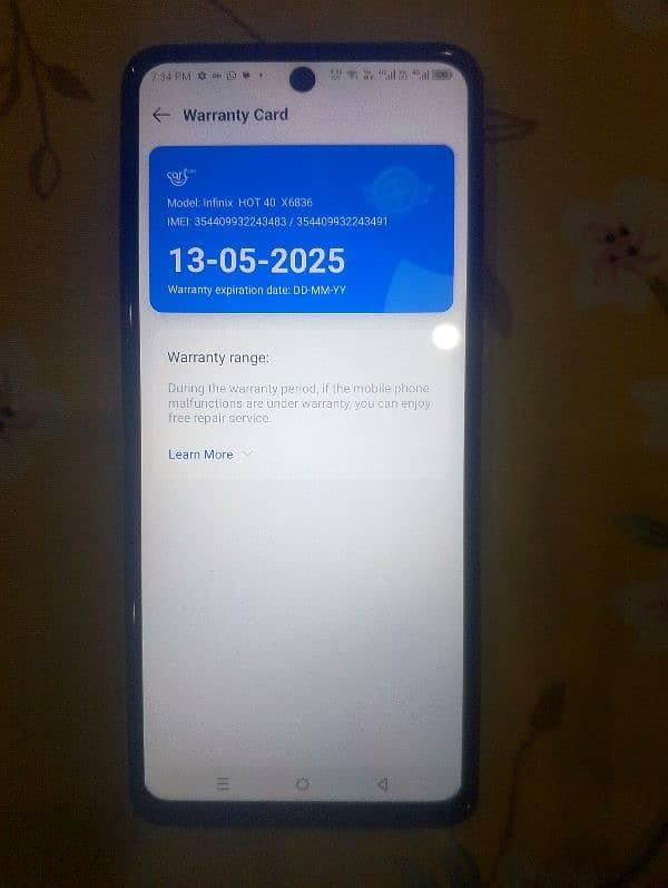 Infinix hot 40 mobile 256/26 Brand New Condition in 5 months warranty 12