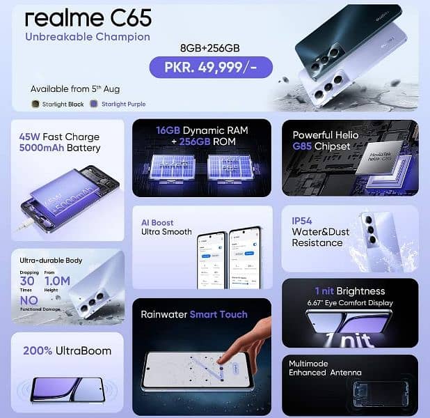 GRAND DEAL REALME C65 8GB/256GB BOX PACK 1 YR WARRANTY PTA APPROVED 0