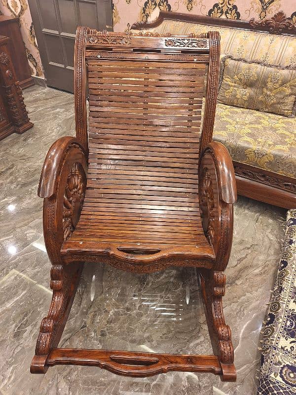 Chinioti Sheesham Wood Relaxing Rocking Chair For Sale 1