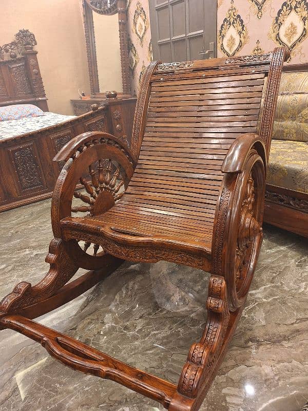 Chinioti Sheesham Wood Relaxing Rocking Chair For Sale 2