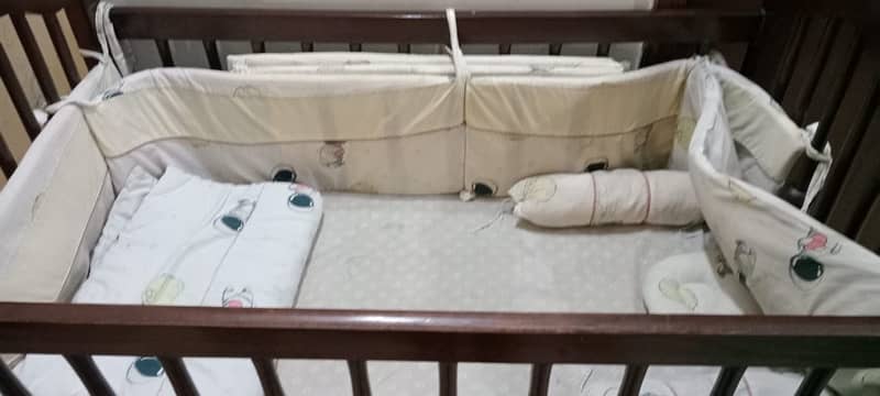 High-Quality Wooden Baby Cot with Mattress & Pillow 4