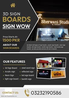 3d sign boards/ acrylic letters/ alucobond panel/Led sign board