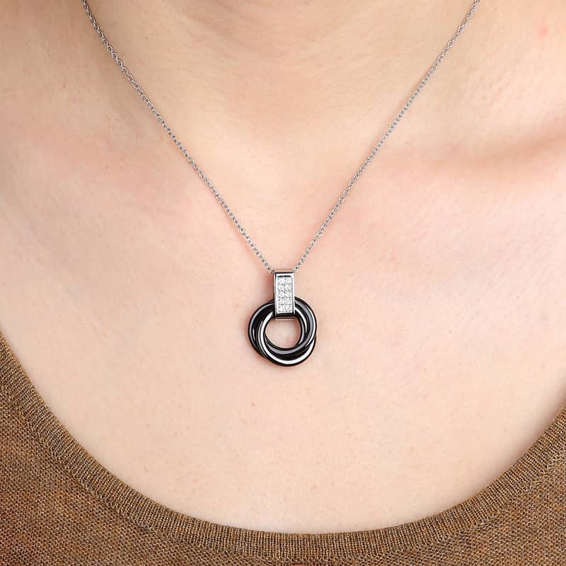 Necklace – Black Ceramic & Stainless Steel Pendant 0