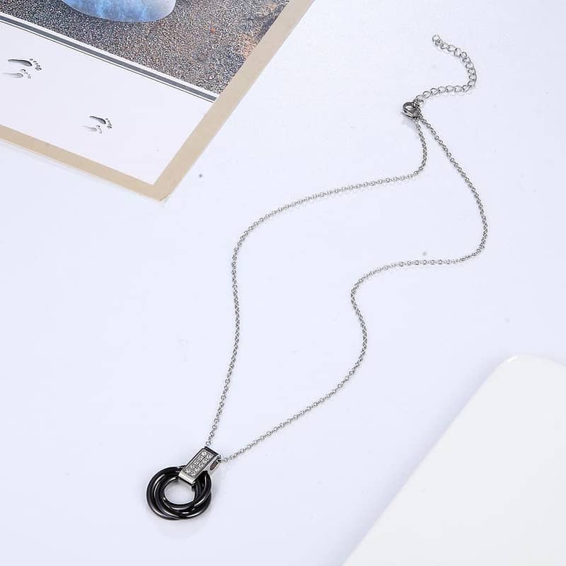 Necklace – Black Ceramic & Stainless Steel Pendant 1