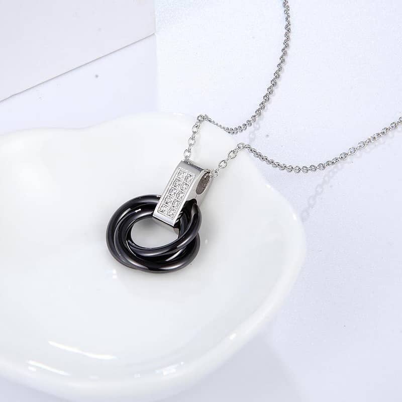 Necklace – Black Ceramic & Stainless Steel Pendant 2