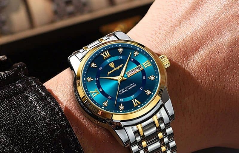 OLEVS Men Watch Blue Gold Analog Quartz Stainless Luxury Casual Watch 1