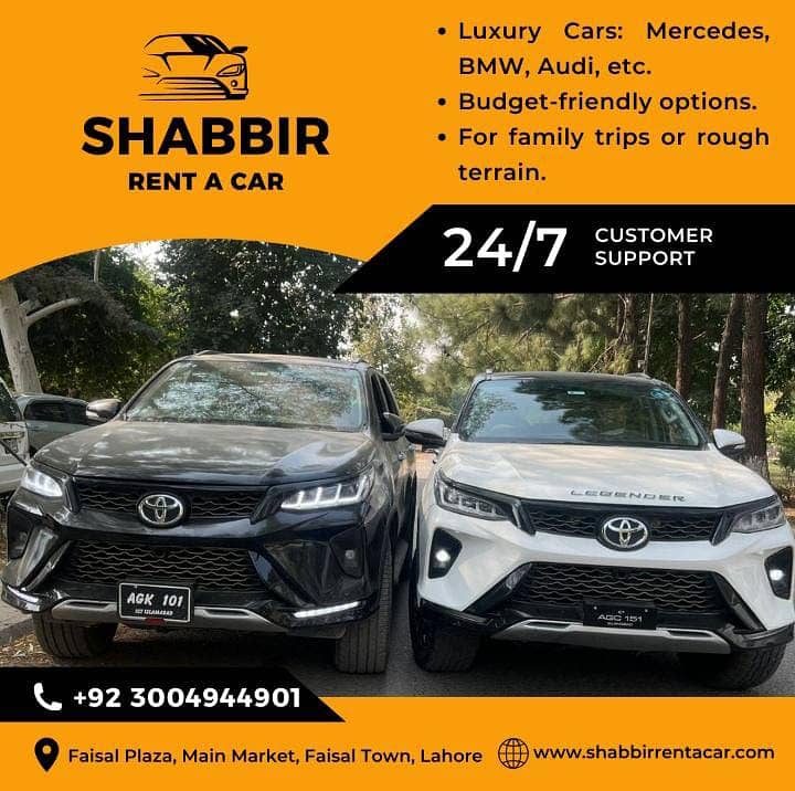 Rent a car in Lahore | Shabbir rent a cars with or without driver 8