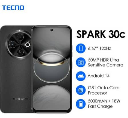 Tecno Spark 30C (New Open Box) Complete 13 months warranty 3