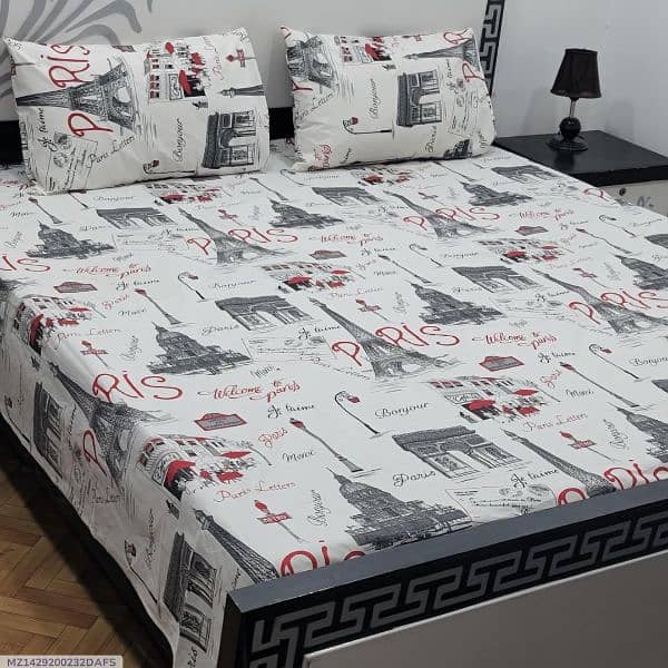 3 Pcs Cotton Salonica Printed Double Bedsheets 17