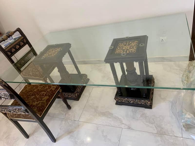 Modern Chinioti Dining Table Like New with 8 Chairs, Glass Top 2