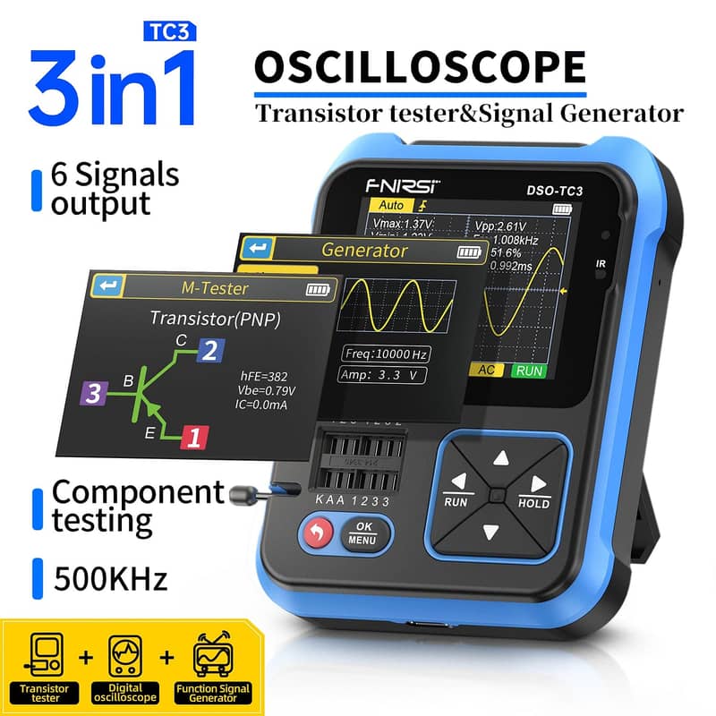 FNIRSI DSO-TC3 3-IN-1 Handheld Digital Oscilloscopes Signal Generator 0