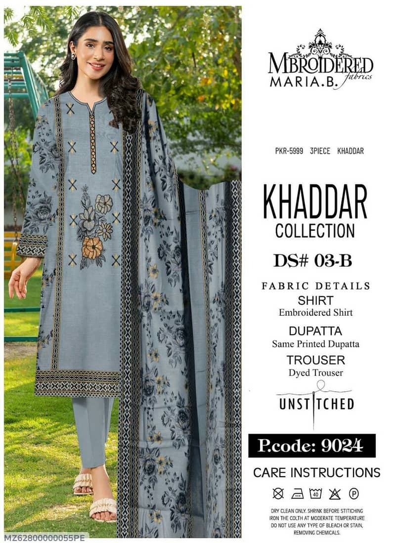 3 Pcs Women's Unstitched Khaddar Digital Print Suit 0