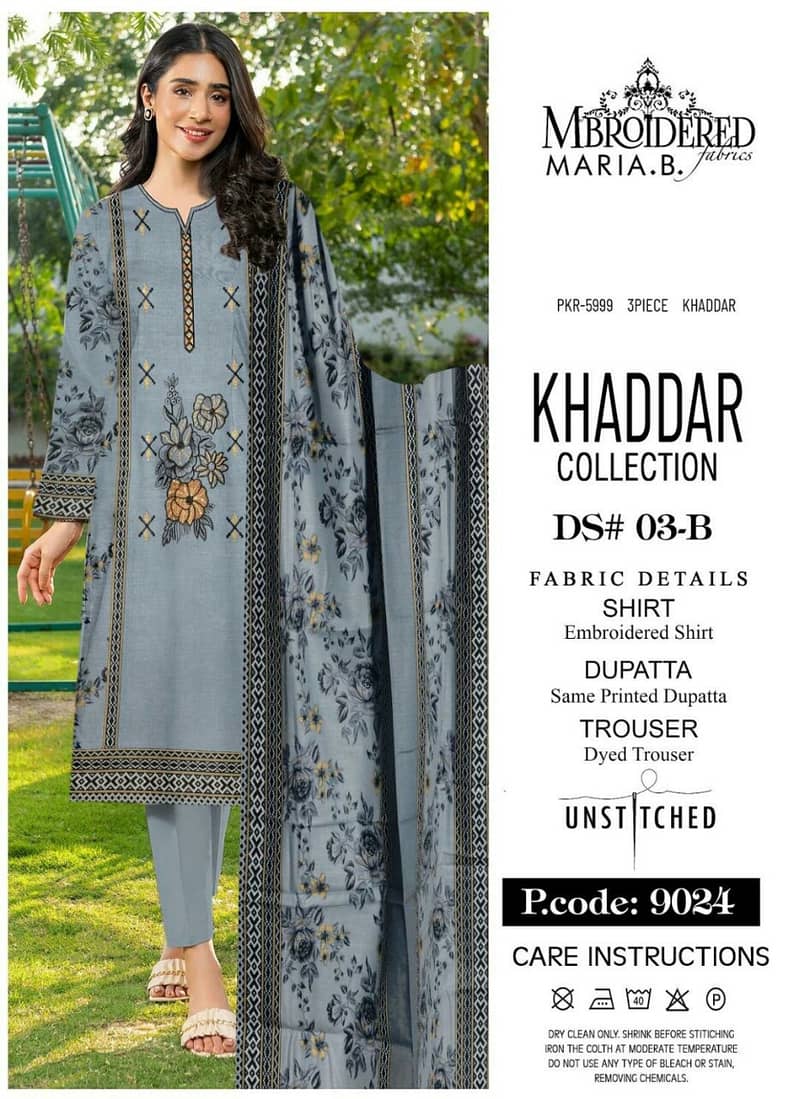 3 Pcs Women's Unstitched Khaddar Digital Print Suit 2