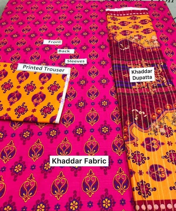 3Pcs women's Unstitched khaddar Printed Suit 1