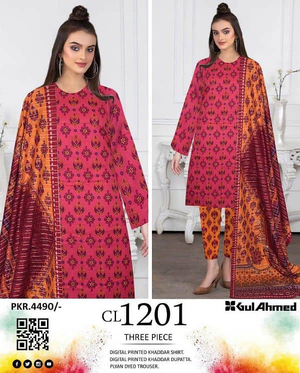 3Pcs women's Unstitched khaddar Printed Suit 2