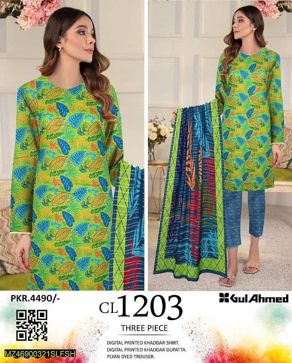 3PCS Women's Unstitched khaddar Printed Suit 1