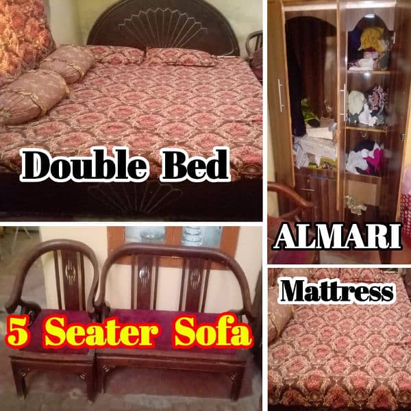 Double Bed, Mattress, Sofa, Almaari 0