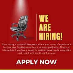 Furniture Salesman Job. Sales person required