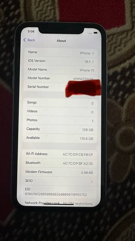 iphone 11 pta aproved 128gb . 93 battery health 3