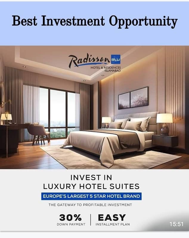 Hotel suite available on installments in Radisson Blu Islamabad 1