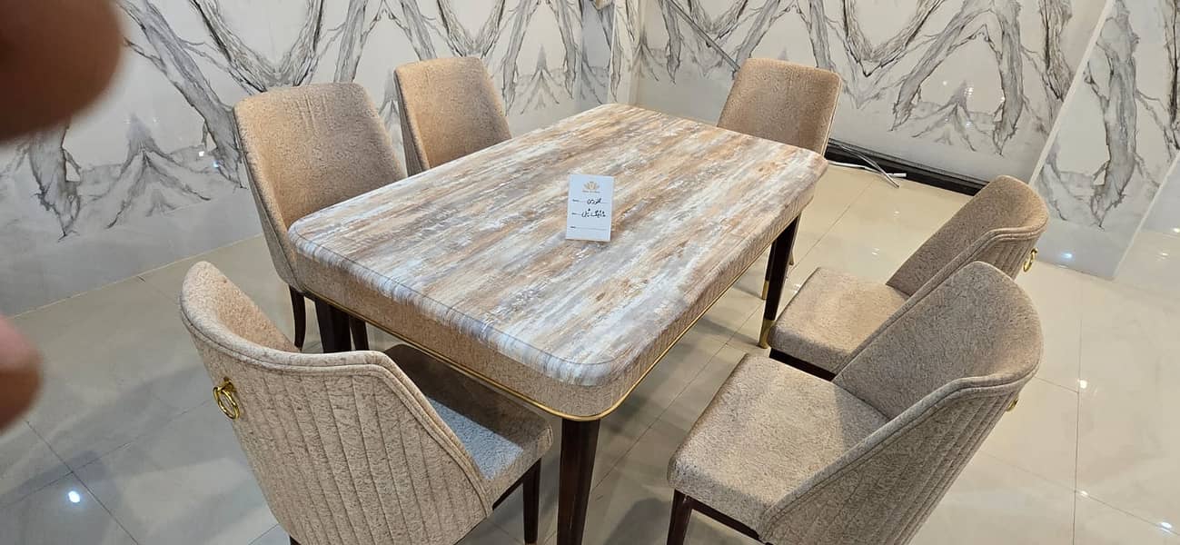 wooden dining set/5 seater luxury dining/marble top table/wooden chair 3