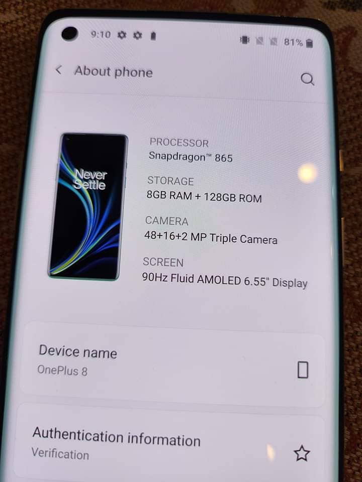 OnePlus 8 pta approved 8/128gb complete box 10by10 Condition 1