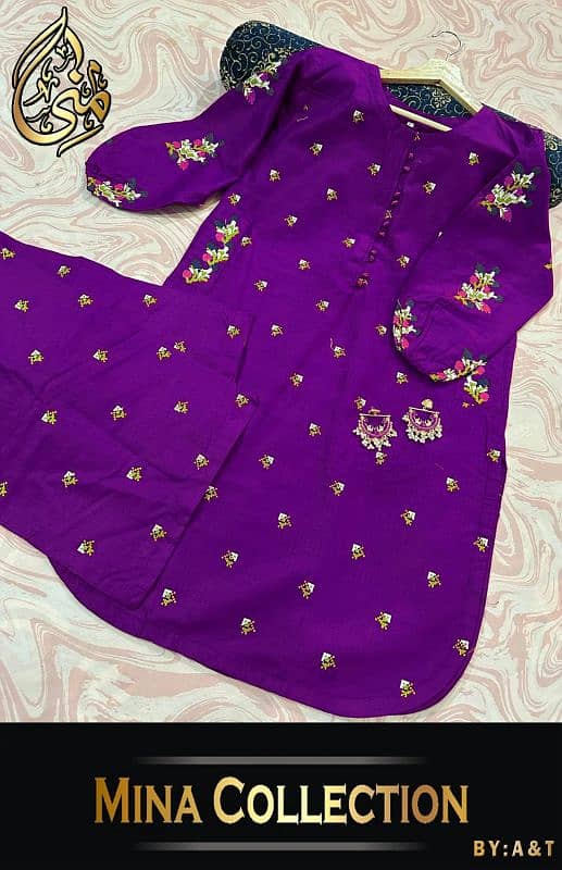 Front Stitch Buttons With Both Sided Pockets Embroidery Kurti 0