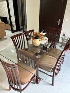 Wooden Dining Table With Glass Top