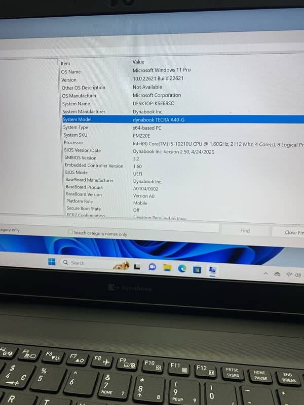 Toshiba Dynabook Core i5-10th gen 8/256 SSD 3