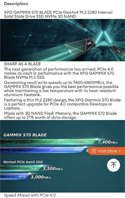 Adata Xpg Gammix S70 Blade 1tb Internal Ssd For laptop/ps5 Gen 4×4 2