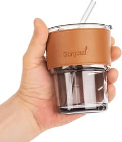 New Creative Straw Glass Mug with Glass Straw and Protective Leather