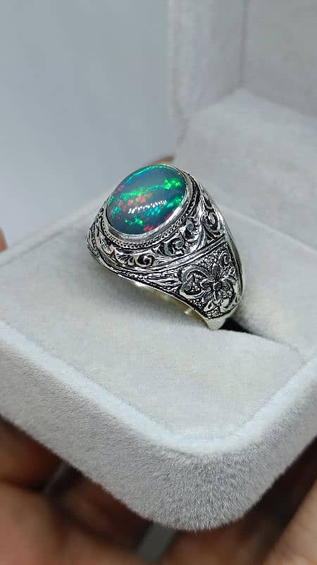 Natural Black Opal stone handmade hand engraved Partash artwork ring 1