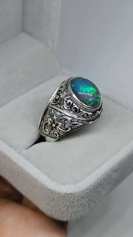 Natural Black Opal stone handmade hand engraved Partash artwork ring 2