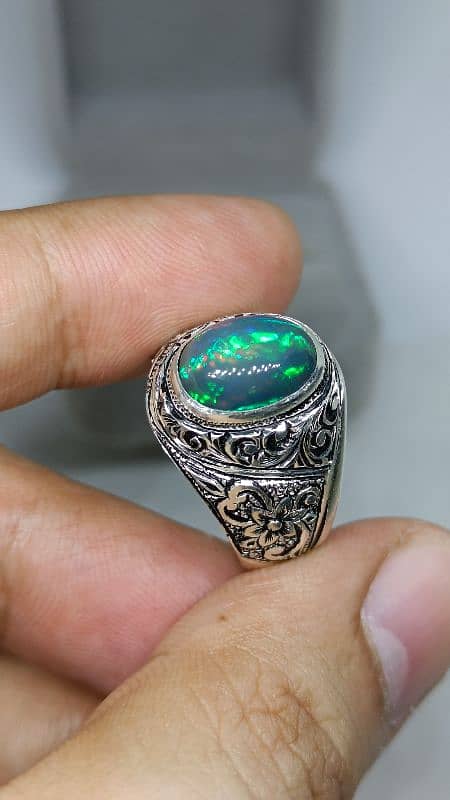 Natural Black Opal stone handmade hand engraved Partash artwork ring 3