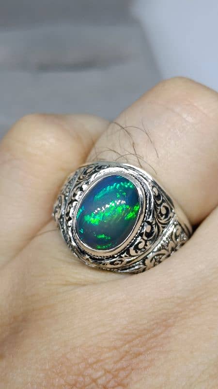 Natural Black Opal stone handmade hand engraved Partash artwork ring 4