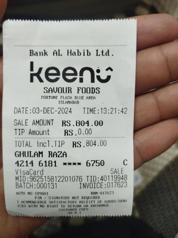 804 Bill paid on Savour Foods 1