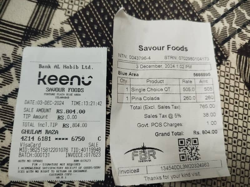 804 Bill paid on Savour Foods 2