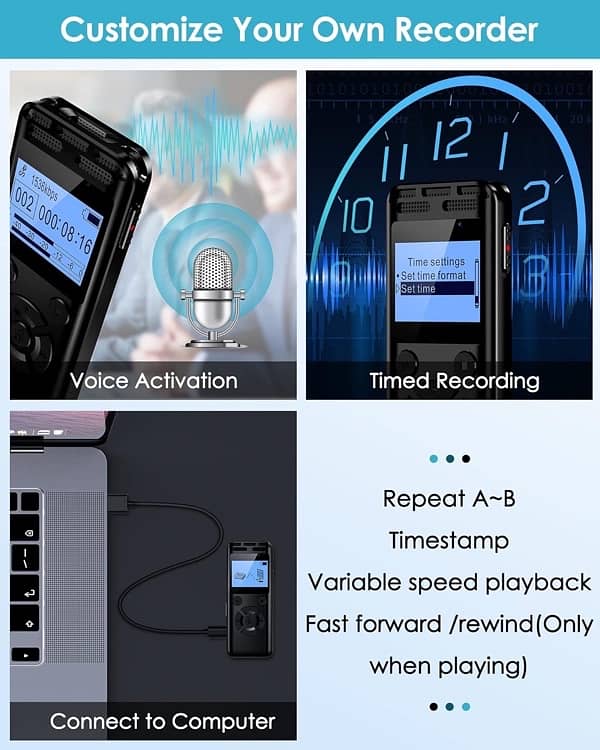 64GB Digital Voice Recorder, 1536kbps, Voice Activation 5